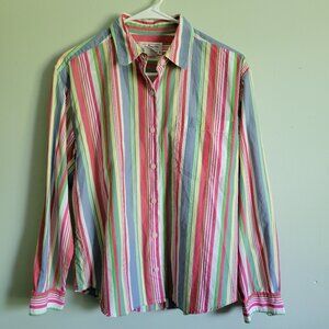 Talbots Striped Button-Up Shirt Women's Petite Medium Multicolor Collared Blouse